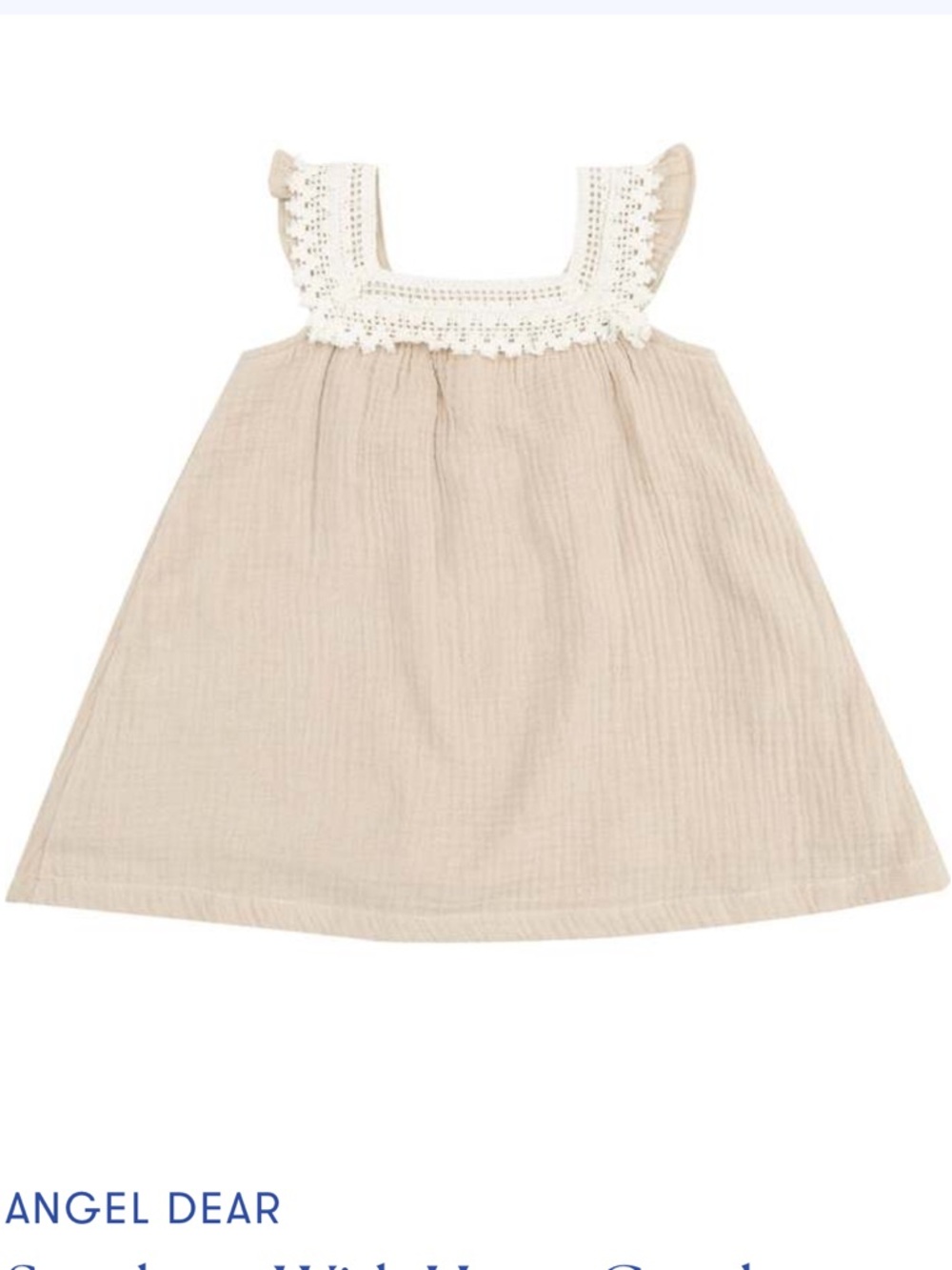 Angel Dear Sundress With Heart Crochet, Solid Muslin Oxford, 6-12 m, NWT